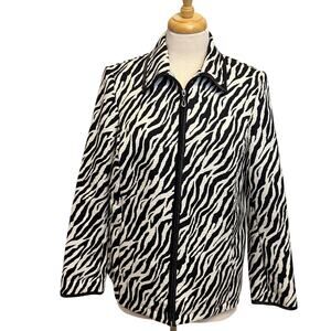 TanJay Zebra Print Collared Full Zip Quilted Jacket Size S Business Office Siren